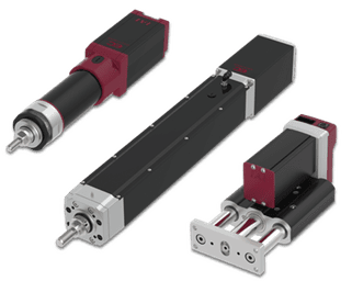 Three industrial linear actuators with motors and mounting brackets.