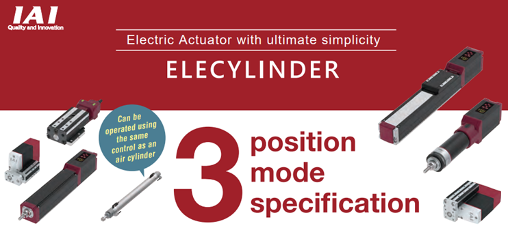 Electric actuator Elecylinder with 3 position mode specifications.