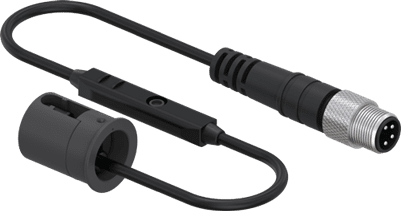 Close-up of a black inline microphone with a 3.5mm jack and control button.
