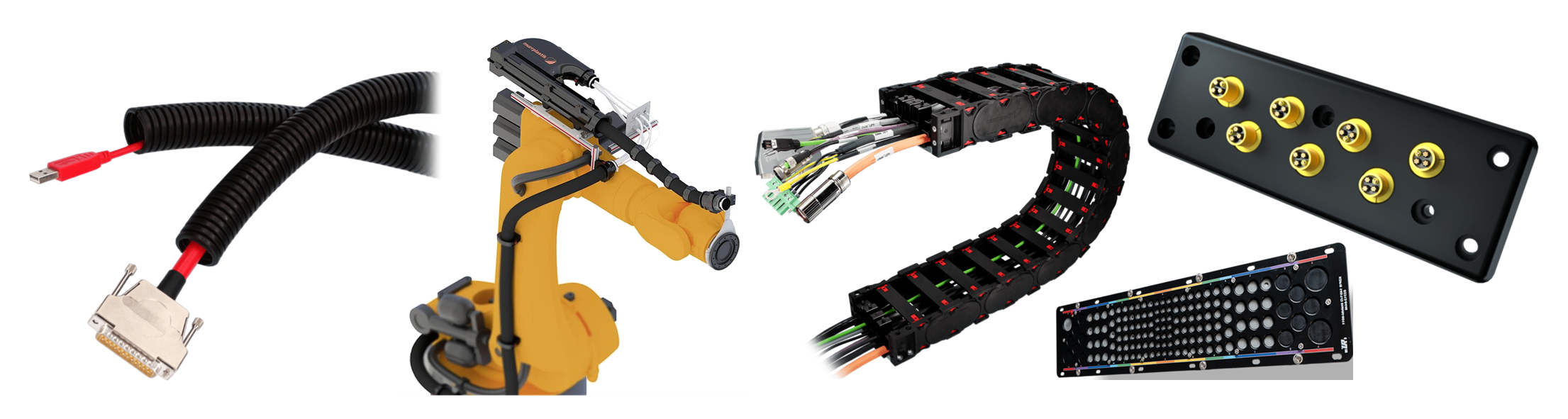 Robotic arm with industrial cables and connectors