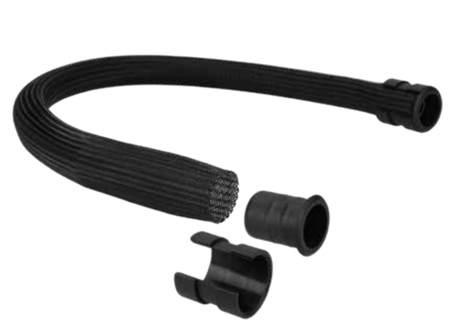 Black braided cable sleeve with end caps