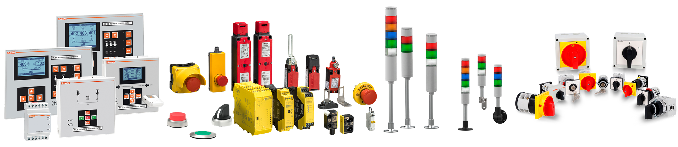 Industrial safety switches, emergency stop buttons