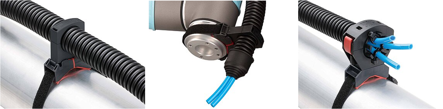 Corrugated conduit clamped to pipe with wires