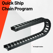 Black cable drag chain in curved loop